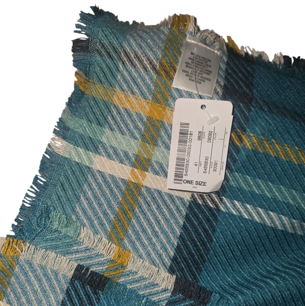 NWT Christopher & Banks Teal and Yellow Plaid Scarf - Picture 2 of 8